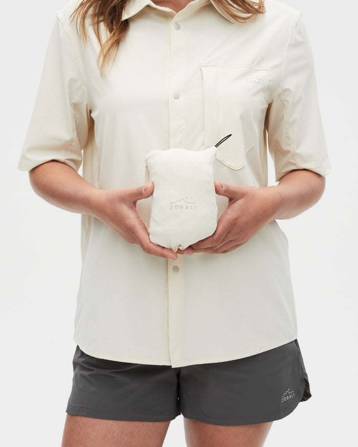 Bianca wearing the Beachwood shirt, size S
