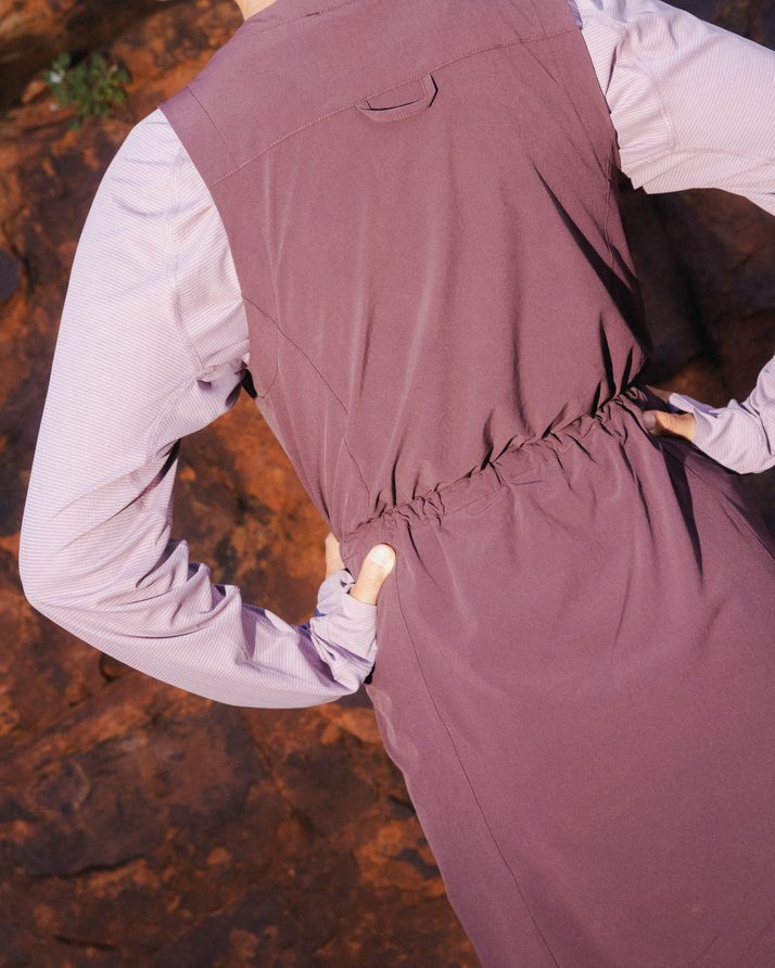 Back of the Daylight™ Motion Dress in Cacao, showing the drawstring waist