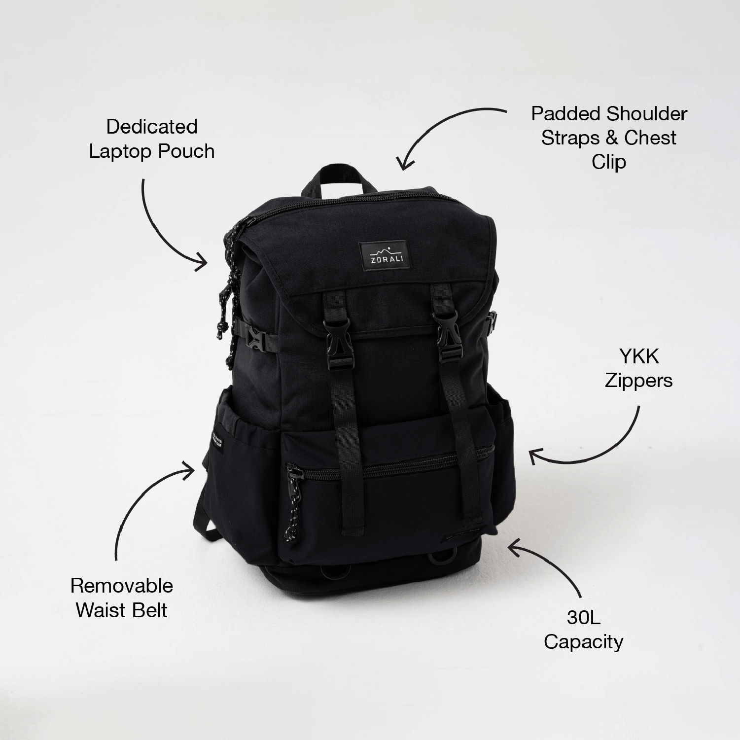 best backpack laptop chest strap waist strap hiking travel Escapade Backpack Expedition Black