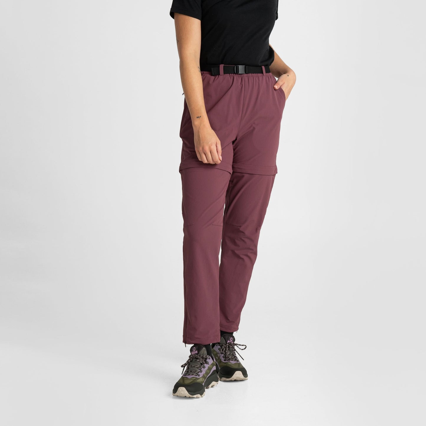 Impeccably Imperfect Womens Zip Off Pants Berry