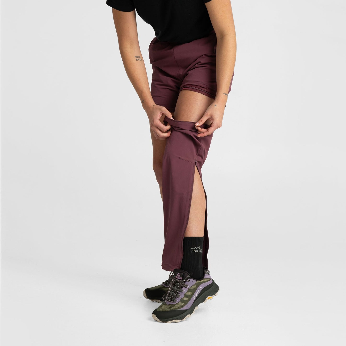 Impeccably Imperfect Womens Zip Off Pants Berry