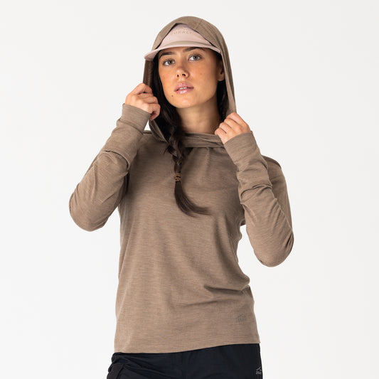 Womens Merino LS Hoody Stone Marle