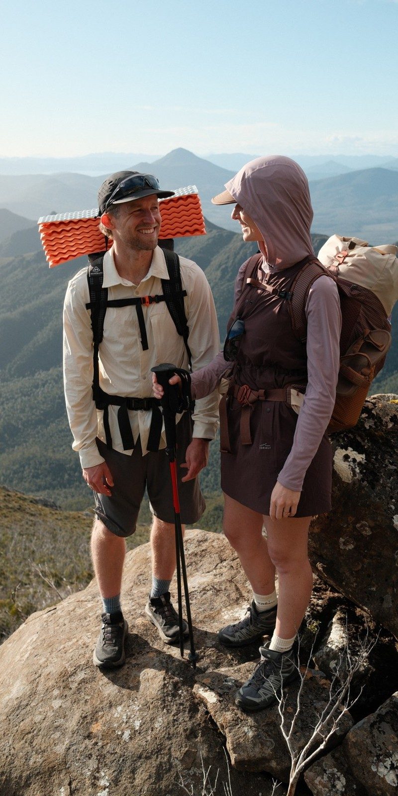 Cam and Elise on the trail in Daylight gear