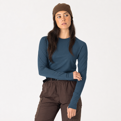 Womens Merino LS Base Layer Deep Sea