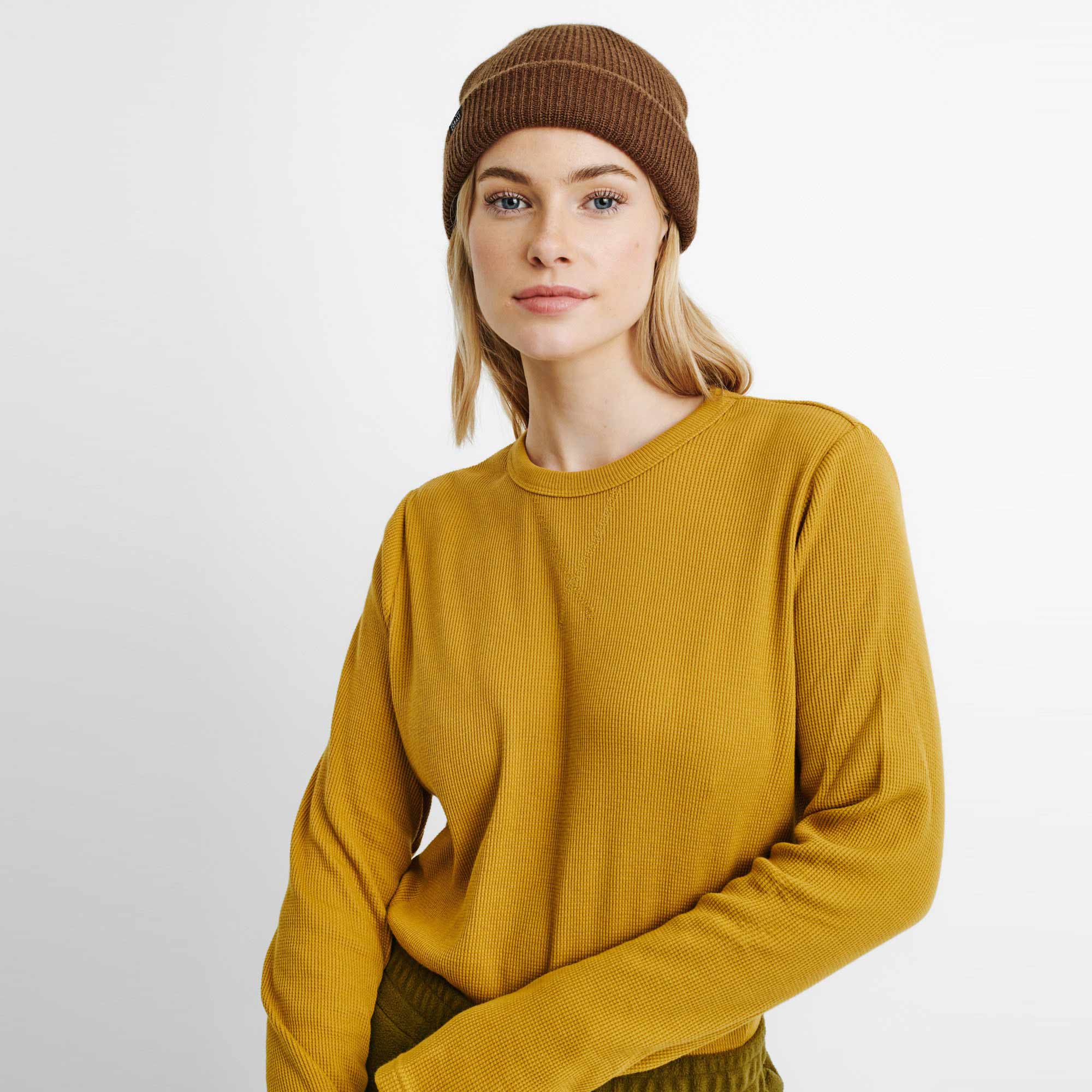Womens Waffle Long Sleeve Mustard