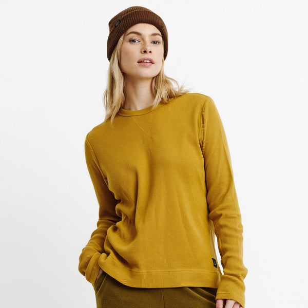 Womens Waffle Long Sleeve Mustard