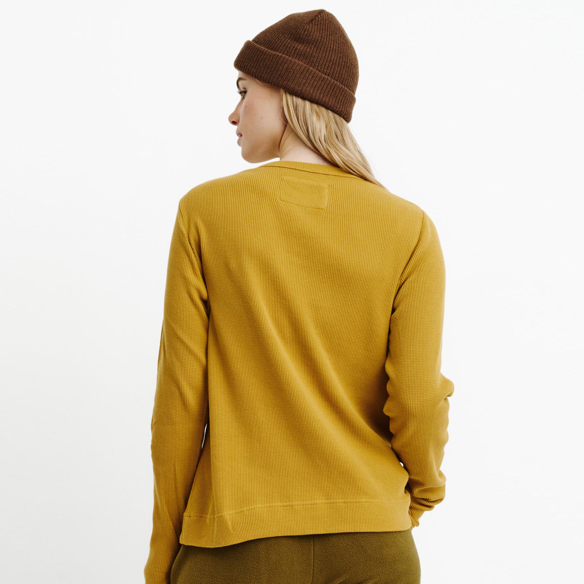 Womens Waffle Long Sleeve Mustard