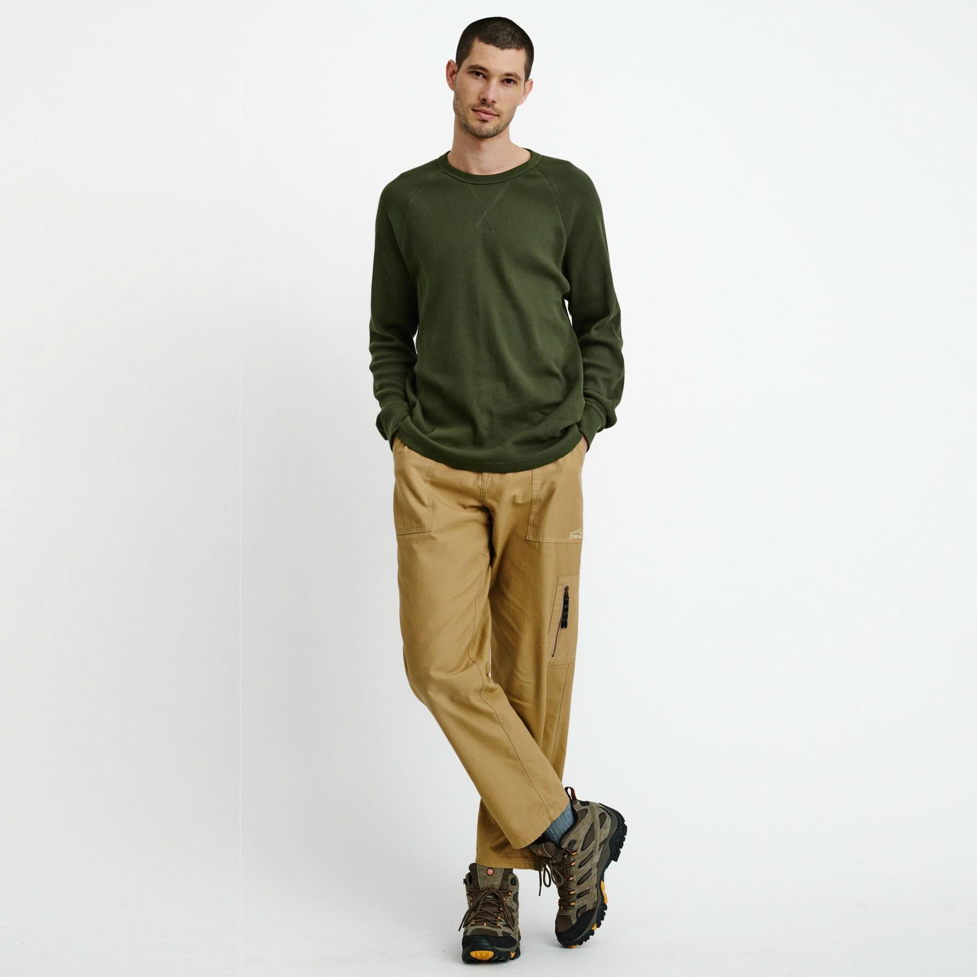 Mens Waffle Long Sleeve Tee Olive