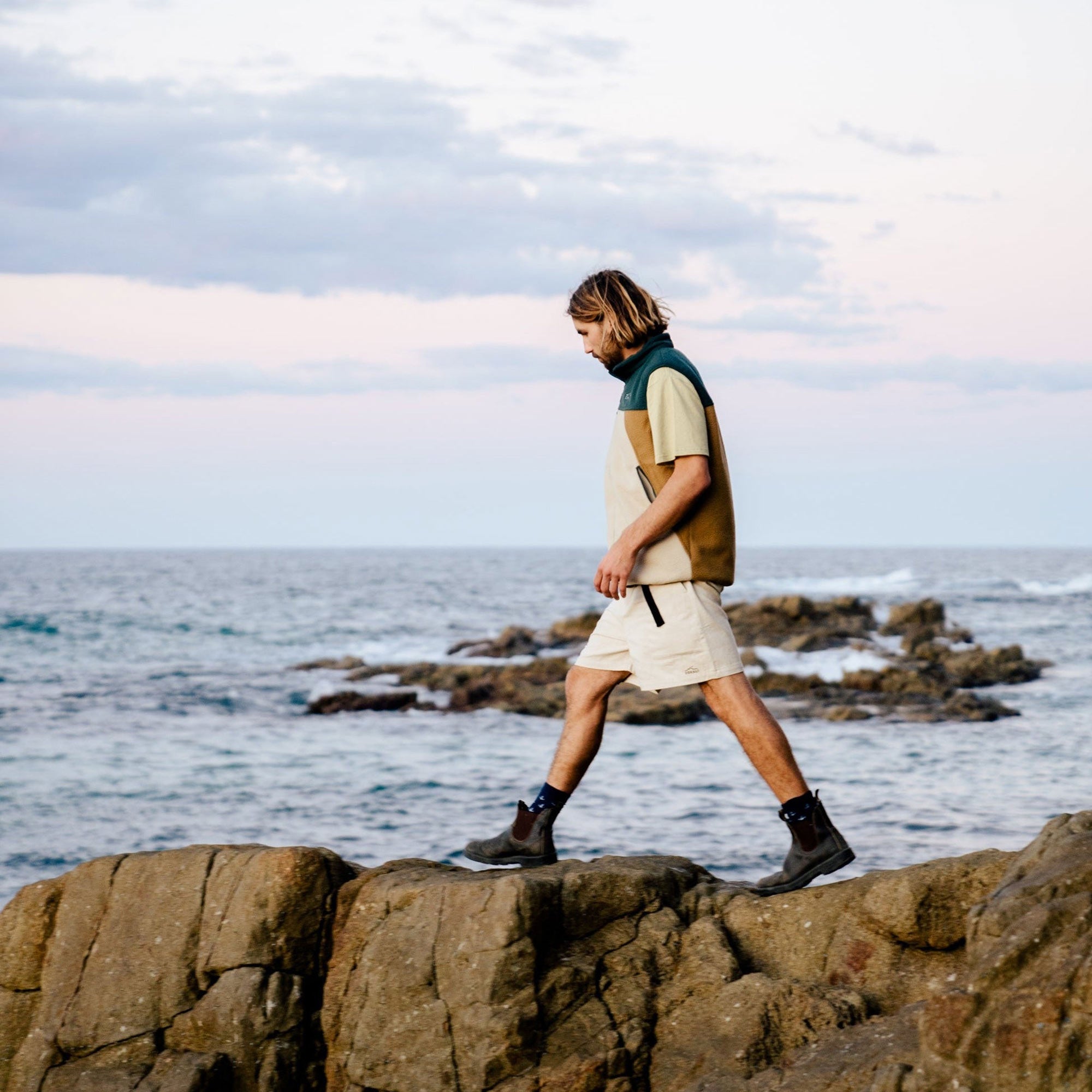 Mens Retro Panel Vest Daintree Green