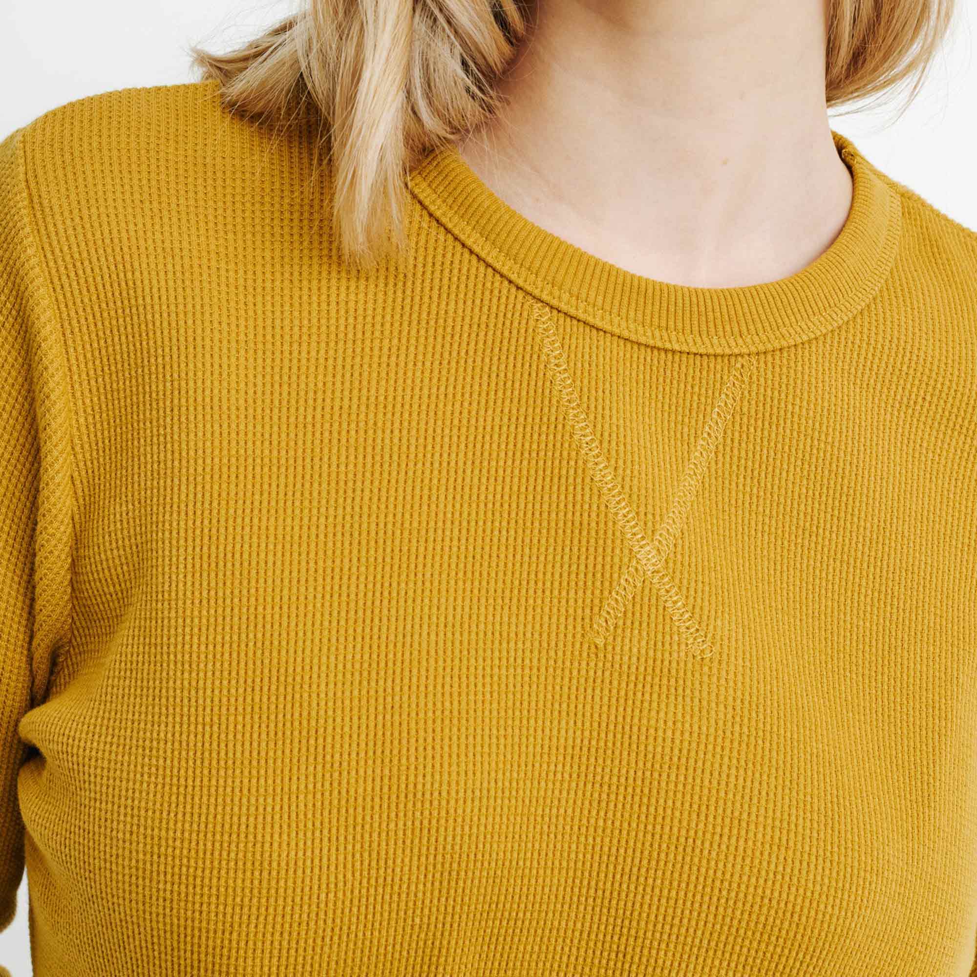 Womens Waffle Long Sleeve Mustard