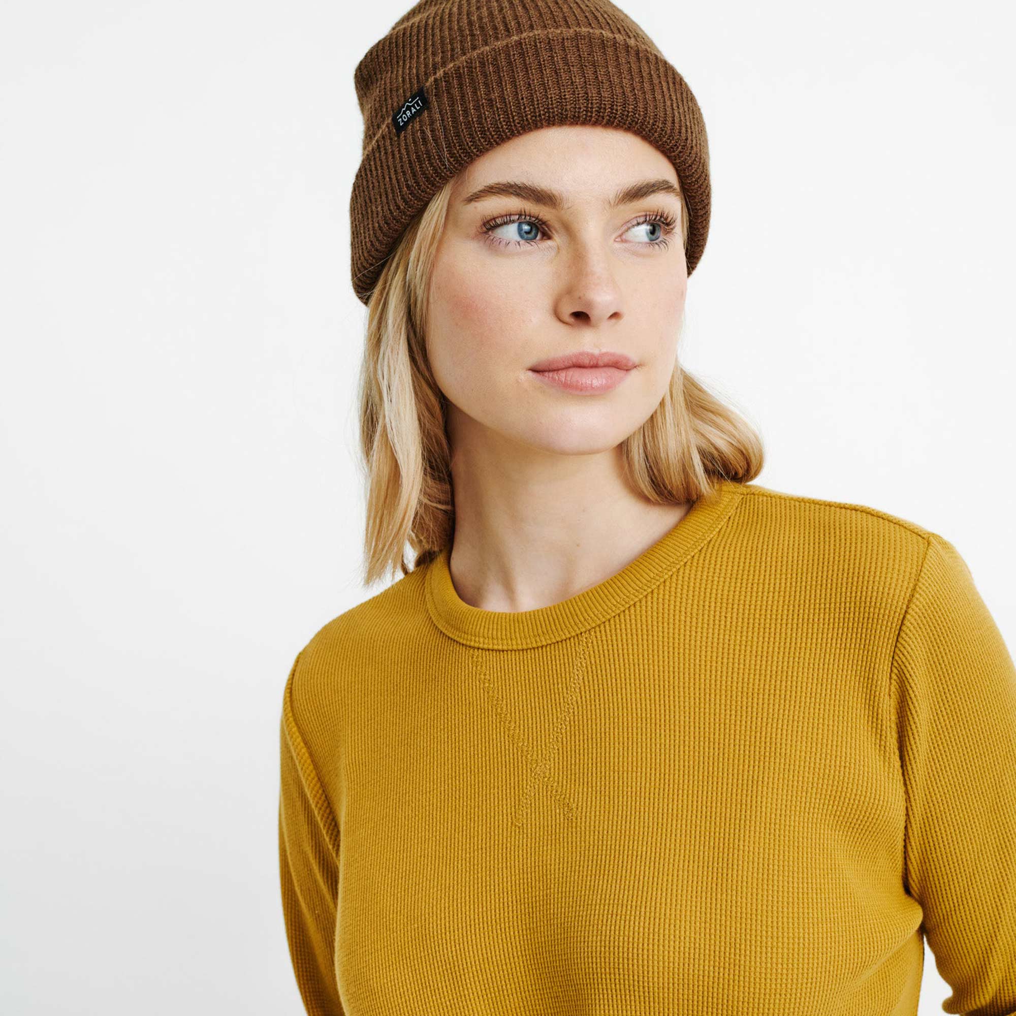 Womens Waffle Long Sleeve Mustard