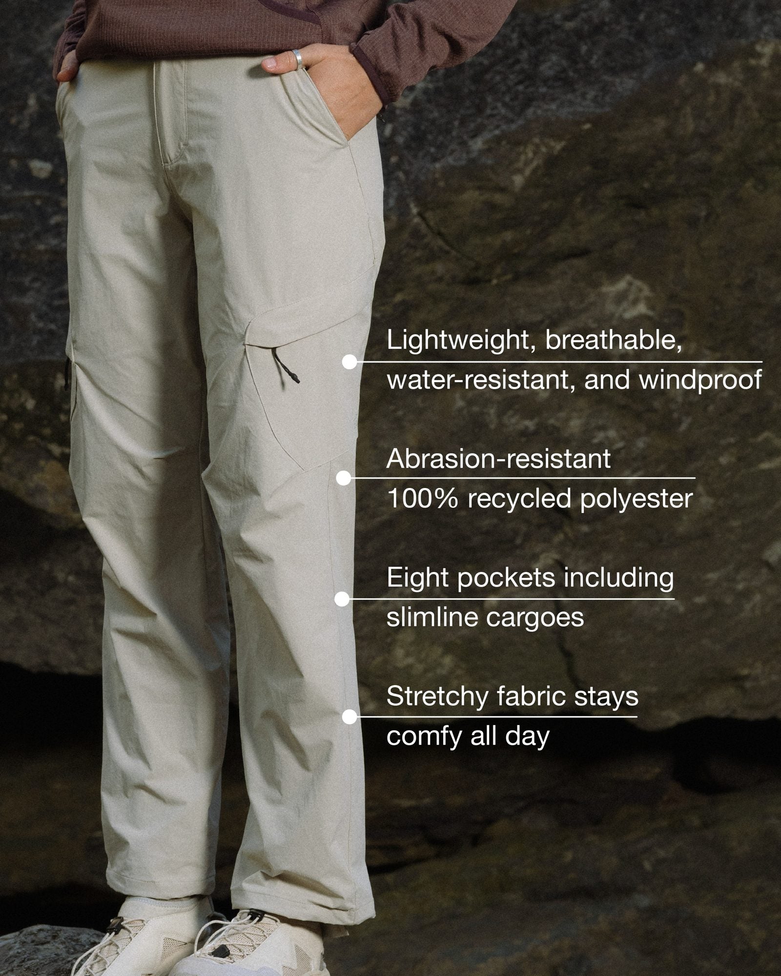 Womens Overland Pant in Beachwood with feature call-outs