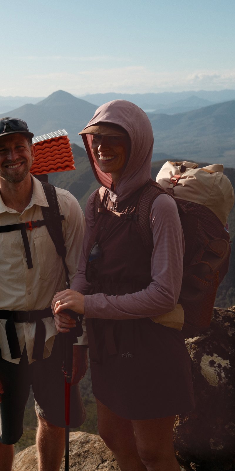 Elise hiking in the Daylight™ Motion Dress in Cacao